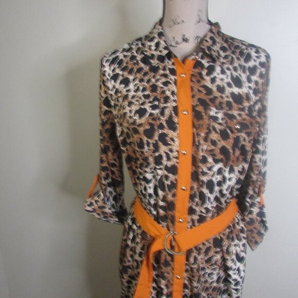 Olive & Oak Animal Print Dress M Orange Belt - Picture 4 of 12